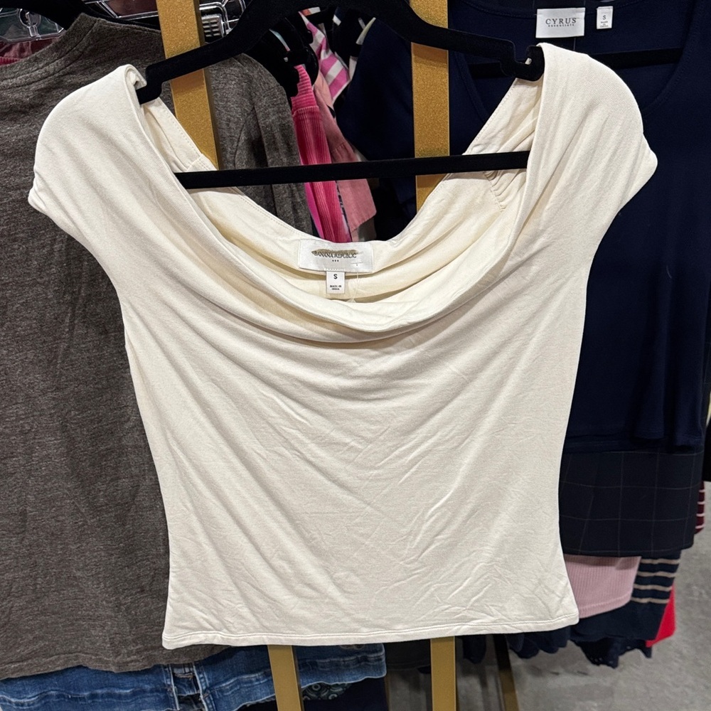 Banana Republic Cream Draped Off-Shoulder Top
